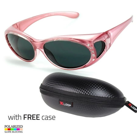POLARIZED Rhinestone cover put over Sunglasses wear Rx glass fit driving Pink C