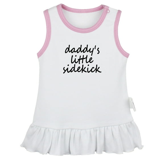 Daddy's Little Sidekick Funny Dresses For Baby, Newborn Babies Skirts, Infant Princess Dress, 0-24M Kids Graphic Clothes (White Sleeveless Dresses, 18-24 Months)