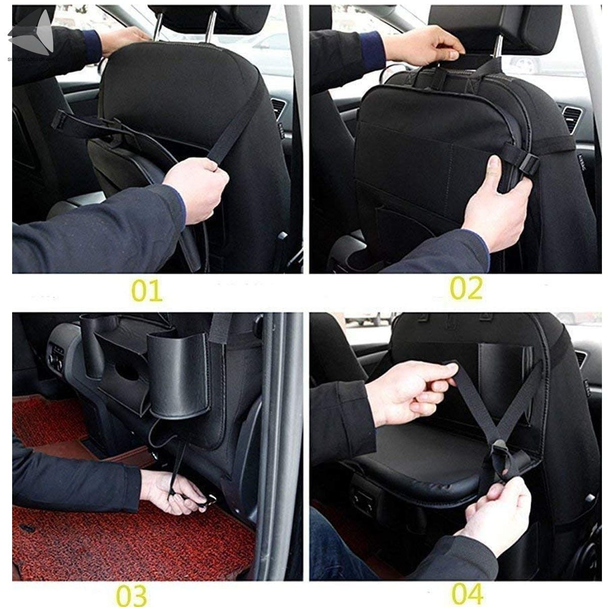 PULLIMORE Car Backseat Organizer with Foldable Tablet Holder, PU Leather Car Storage Protectors Seat Kick Mats Cup Holder Car Universal Use Covers (Black)