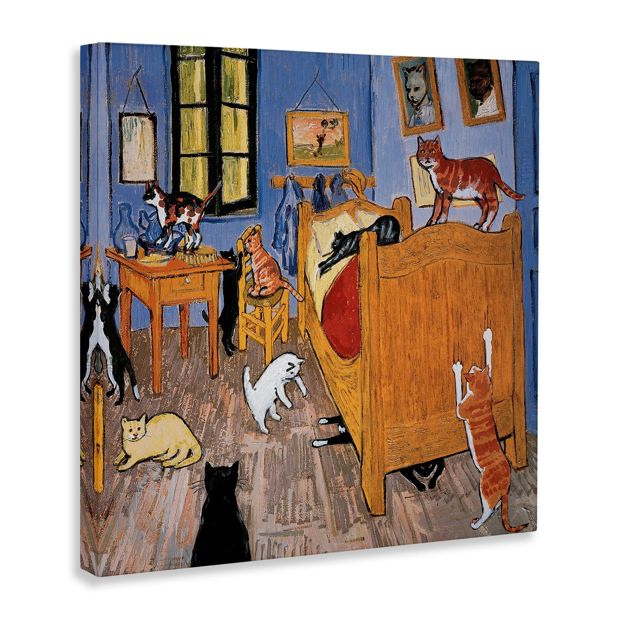 Stupell Industries Cats in The Bedroom Classic Painting Parody,30 x 30,Designed by Chameleon Design, Inc.