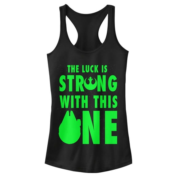 Junior's Star Wars St. Patrick's Day Luck is Strong Falcon  Racerback Tank Top Black 2X Large