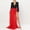 Red, variant on Women's 2-Piece Maxi Dress Set Deep V Neck Long Sleeve Bodysuit with Asymmetrical Tiered Tulle Ruffle High Slit Train Skirt