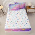 thumbnail image 4 of Manfei Kawaii Rainbow Zipper Queen Comforter Set with Fitted Sheet and 2 Pillowcases, Bling Stars Print Zipper Bedding Set, Blue Pink, Stars Reversible, 4pcs, 4 of 7