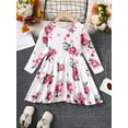thumbnail image 4 of Kucnuzki Kids Girl Clothes 6T Fall Winter Dress 7T Long Sleeve Elegant Rose Printing Ruffles Dress White 6-7 Years, 4 of 7