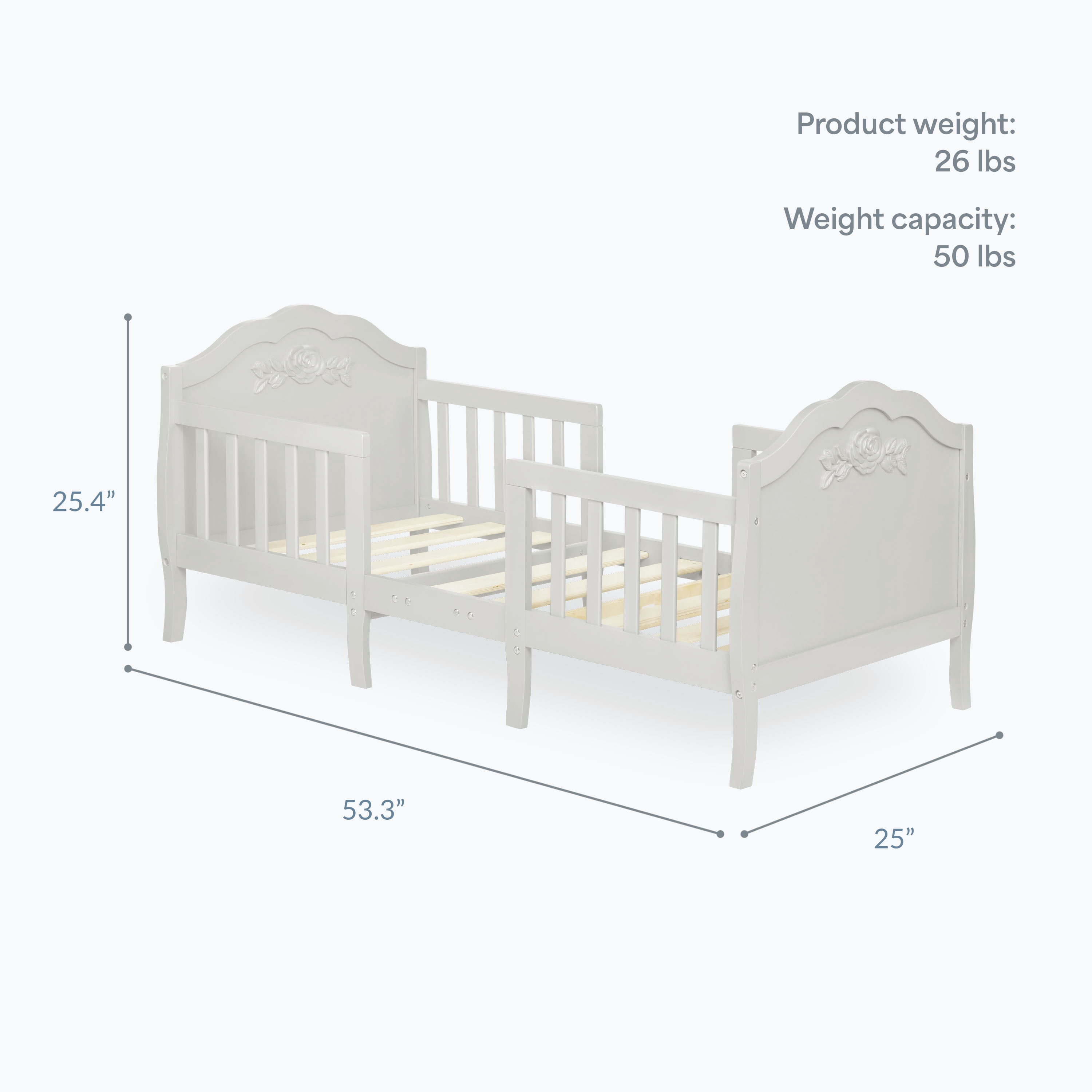 Dream On Me Rose 3-in-1 Convertible Toddler Bed, Greenguard Gold and JPMA Certified, Platinum
