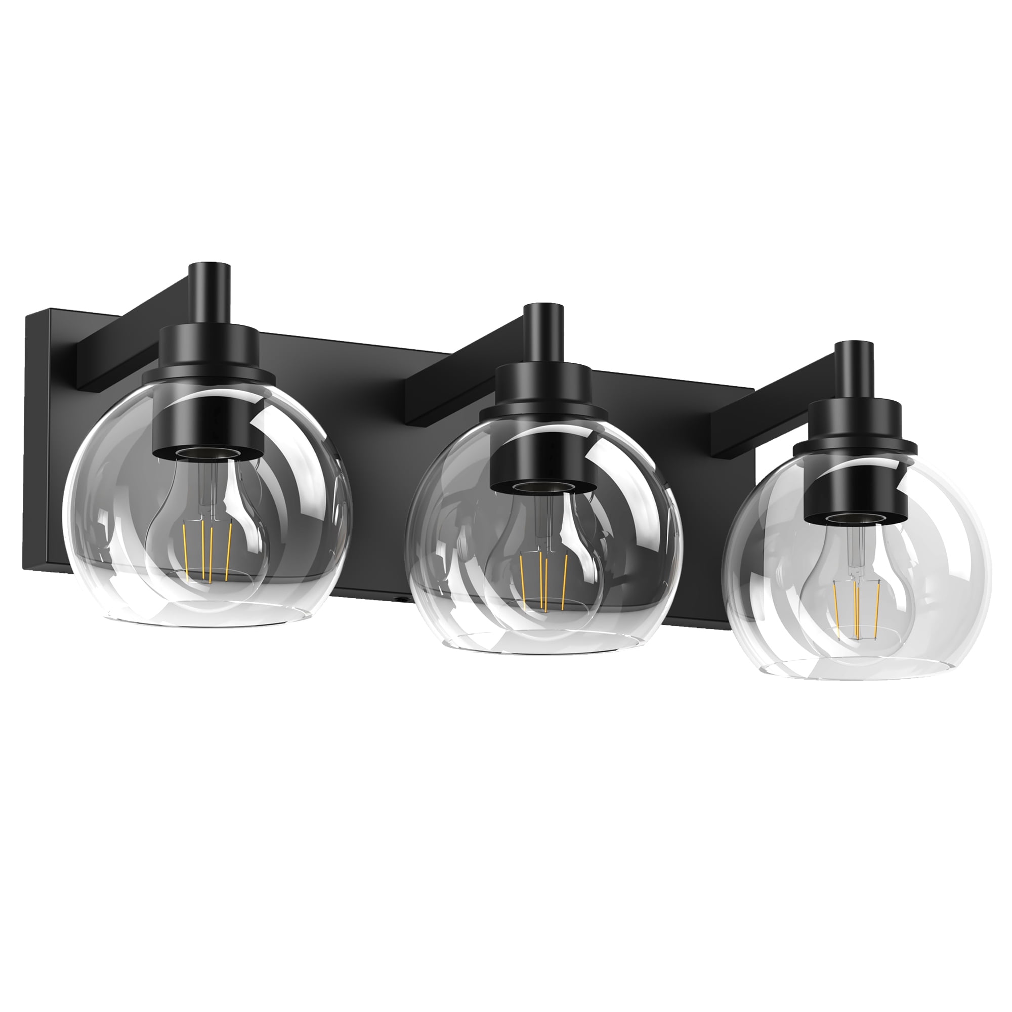 Bathroom Light Fixtures 3 Light Matte Black Vanity Light 20 Inch Modern Wall Sconces with Globe Clear Glass Shade Vanity Lighting Fixtures Over Mirror