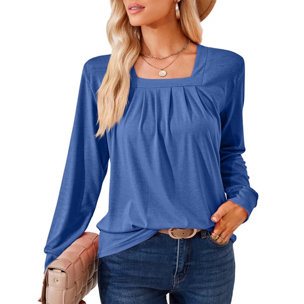 Camisa básica de cuello cuadrado para mujer, parte superior de color sólido, informal, holgada, traje de trabajo de oficina FLhrweasw Nuevo