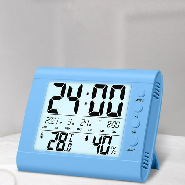 Higrómetro electrónico de temperatura para interiores, pantalla grande luminosa digital, reloj despertador pequeño de escritorio, higrómetro de temperatura para el hogar, termómetro húmedo para el hog