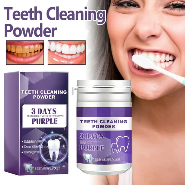 Polvo blanqueador de dientes, limpieza básica, eliminación instantánea de manchas, 50 g de polvo dental con protector bucal.
