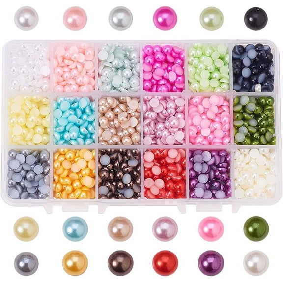 2880 Pcs Acrylic Half Round Flat Back Imitation Pearl Cabochon Diameter 6mm Mixed Color for Craft DIY Gift Making diy