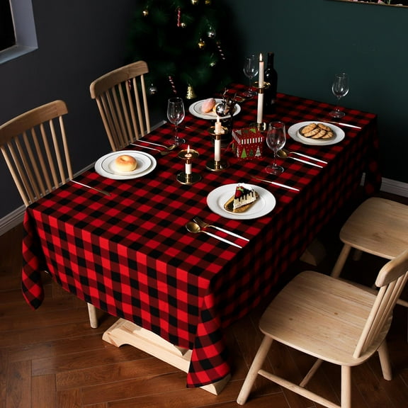 Tarmeek Buffalo Plaid Christmas Tablecloth for Rectangle Table Decor Red and Black Table Cover for Dining Room Home Christmas Decorations Indoor Outdoor