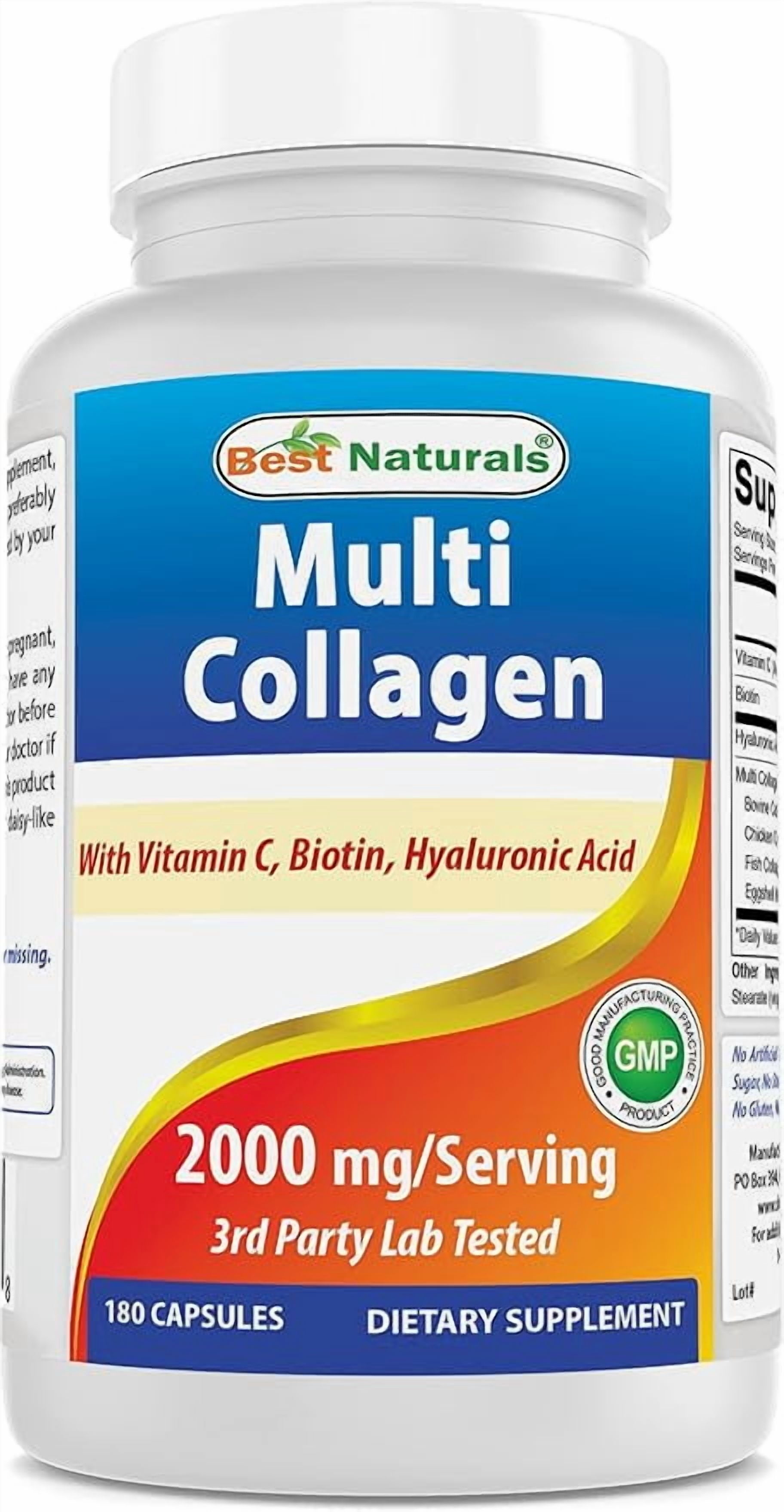 (3 pack) Best Naturals Multi Collagen Pills 2000mg for Women & Men - Hydrolyzed Collagen Peptides Capsules for Hair Skin and Nails with Types I II III V X, Biotin, Hyaluronic Acid & Vitamin C