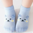 thumbnail image 4 of Huowey Girls Cozy Socks Soft Breathable Cartoon Print Striped Slipper Socks Grips Anti Skid Comfortable First Walking Ankle Socks Comfy Anti- Crew Socks,Blue,1-3 Years, 4 of 4