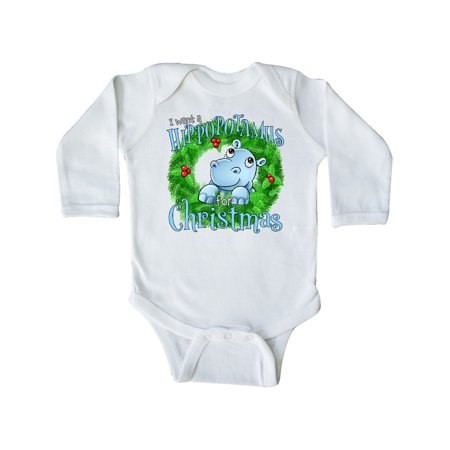 

Inktastic I want a Hippopotamus for Christmas Gift Baby Boy or Baby Girl Long Sleeve Bodysuit