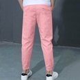 thumbnail image 6 of Xyant Boys Linen Pants School Uniform Chino Pants Kids Drawstring Elastic Waist Pull on Twill Jogger Pants with Pockets Athletic Pants for Boys (Pink,10-11 Years), 6 of 6
