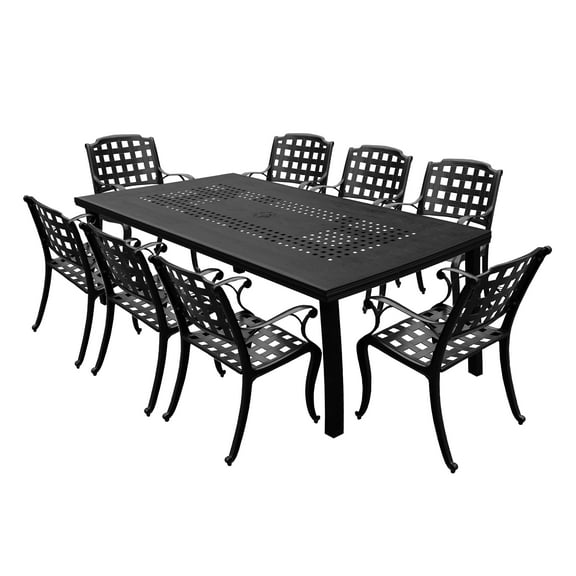 Outdoor Aluminum 9pc Rectangular Patio Dining Set with Eight Chairs
