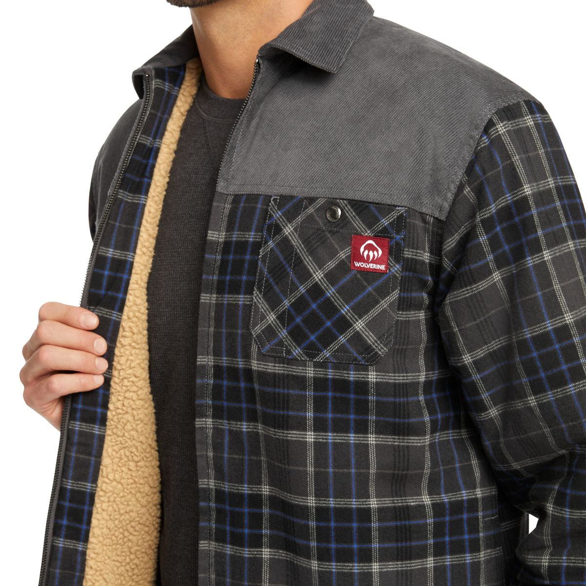 Wolverine Marshall II Sherpa Lined Zip Shirt-Jac Men Granite Plaid