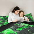thumbnail image 4 of Manfei Fashion Splash Graffiti Twin Bedding Sets 7-Piece for Kids, Green Camouflage Bedding Comforter Set, Chic Abstract Ombre Reversible Sheet Sets, Breathable Home Decor, 4 of 7