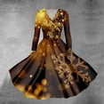 thumbnail image 2 of Christmas Dresses for Women Women's Casual And Fashionable Christmas Printed Long Sleeved V-neck Sexy Dress with Pockets for Holiday Party,Gold,5XL, 2 of 7
