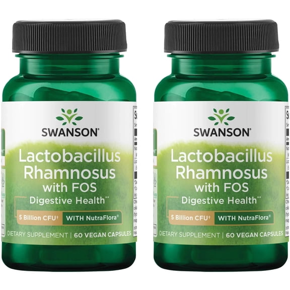 Swanson Lactobacillus Rhamnosus with FOS - Probiotic Supplement Supports Digestive Health - 5 Billion CFU - (60 Veggie Caps) (2 Pack)