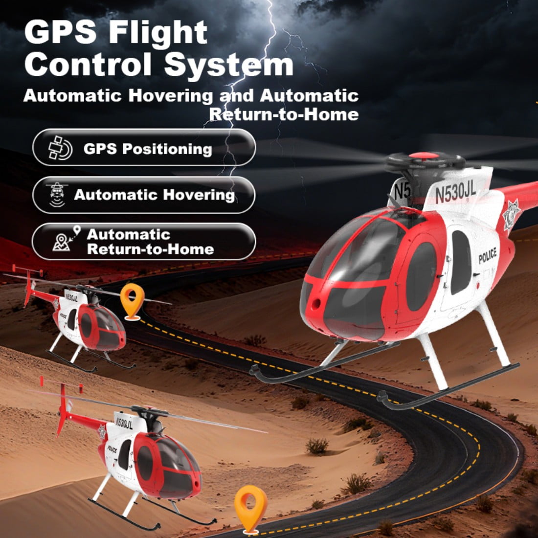 1/16 F119S MD500 Little Bird RC Helicopter for Adults, 2.4G 9CH Flybarless Military Remote Control Helicopter Model, 6G/3D GPS Smart RC Airplane with Optical Flow Positioning & Dual Brushless Motors