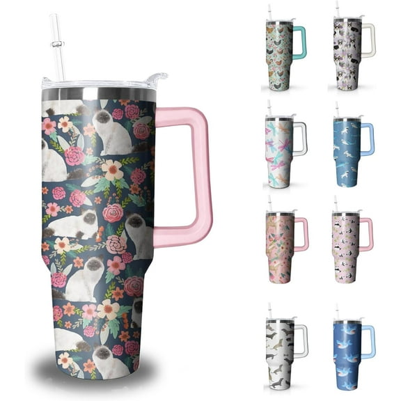 Ragdoll Cat Tumbler with Handle and Straw, 40 oz Siamese Birman Cat Stainless Steel Insulated Cup with Lid and Straw,Travel Coffee Mug Water Bottle, Birthday Mothers Day Gifts for Animal Lovers Women