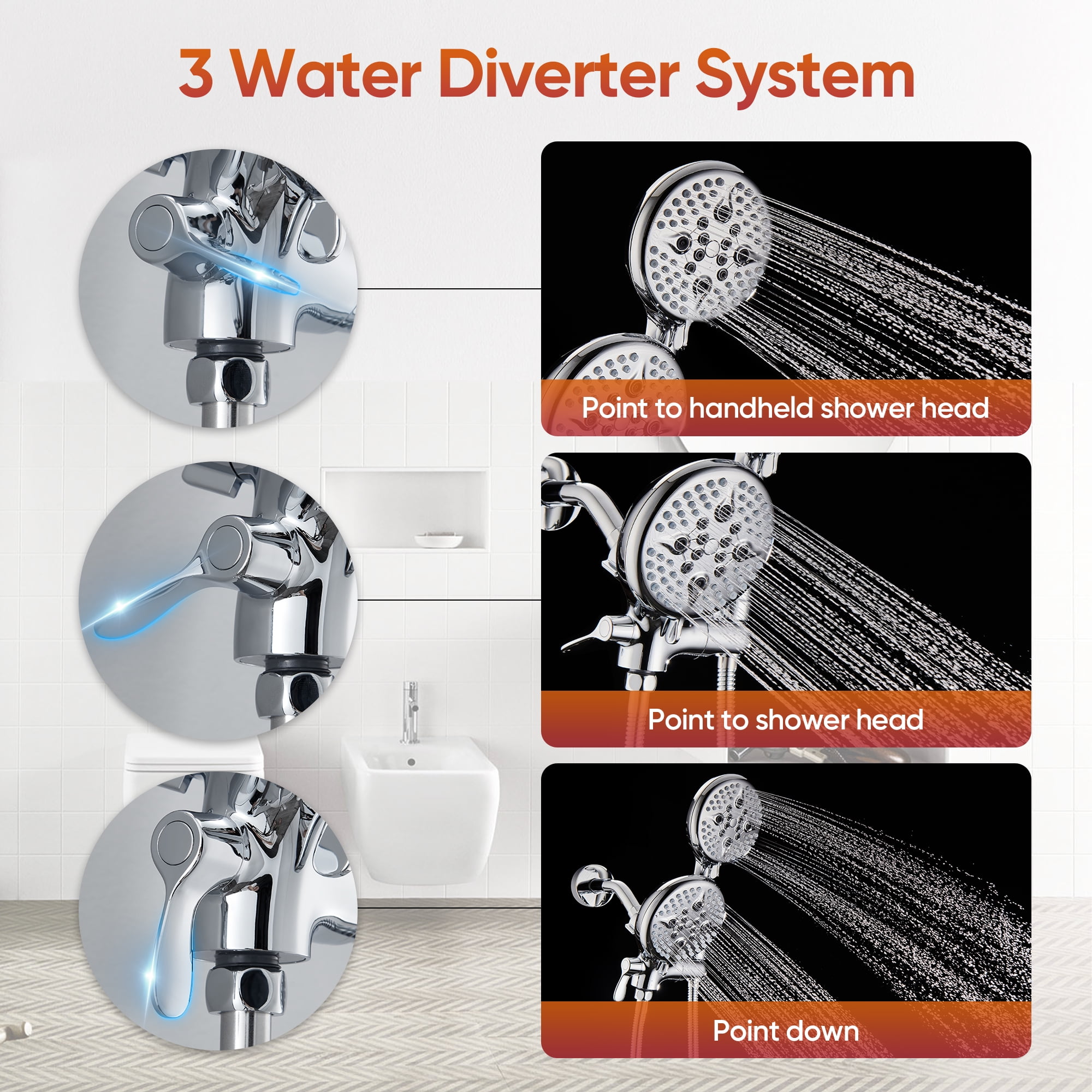 Usperno Magnetic 2-in-1 Rainfall Shower System With Handheld Spray | 6 Setting High Pressure Shower Head & Tub Faucet | Brushed Nickel Finish