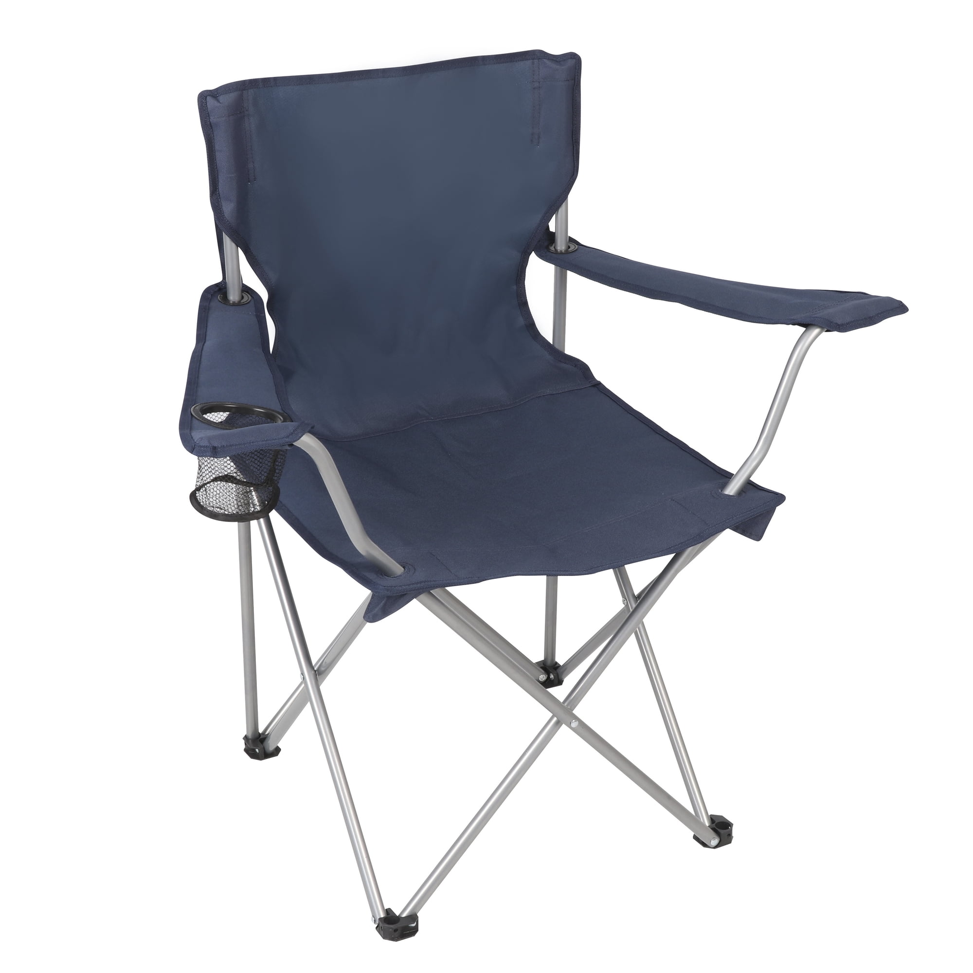 Ozark Trail Quad Folding Camp Chair with Cup Holder, Dark Blue