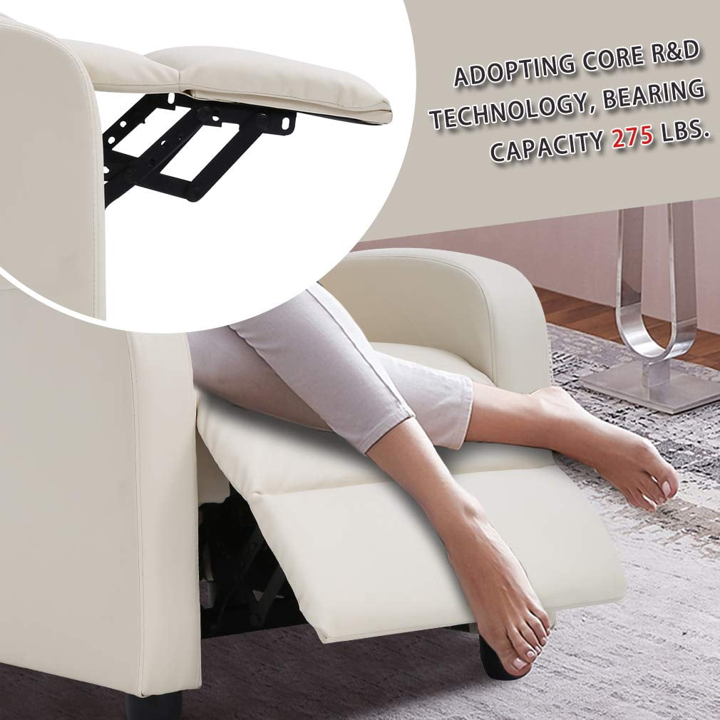 YRLLENSDAN Leather Recliner Chairs for Adults, Manual Push Back Recliner Chair, Massage Recliner Chair for Living Room, Single Sofa Chair Reclinable, Relaxing Home Theater Seating, Beige