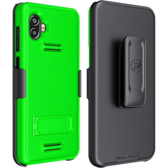 Wireless ProTech Case Compatible with Samsung Galaxy XCover6 Pro (SM-G736), Shell Case and Belt Clip Holster Combo with Kickstand and Screen Protector (Lime Green)