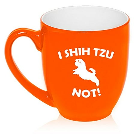 

16 oz Large Bistro Mug Ceramic Coffee Tea Glass Cup I Shih Tzu Not Funny (Orange)