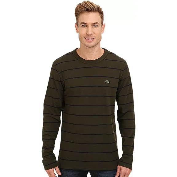 Lacoste Men's L/S Pique Stripe Crew Neck T-Shirt Size 6/Large