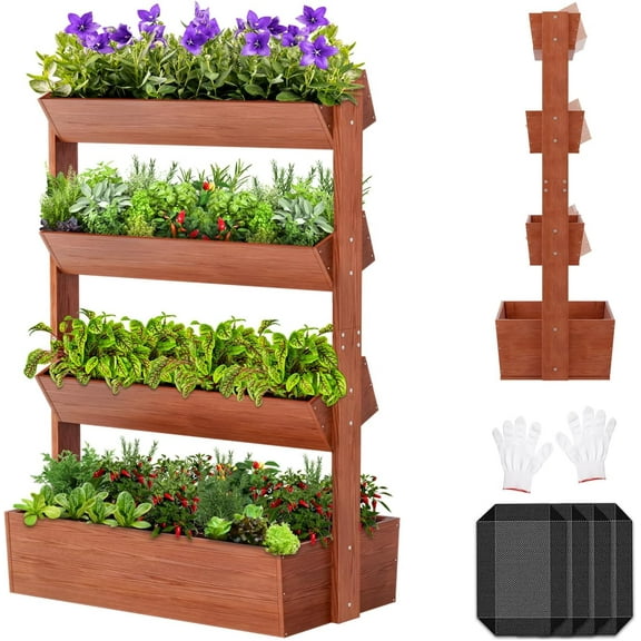MOPHOTO 4-Tier Wooden Raised Garden Bed,Outdoor Planter Box Herbs Vegetable Flowers Growing Box,Wood Planting Container,Vertical Freestanding Wood Plant Stand Flower Rack Indoor Patio Balcony