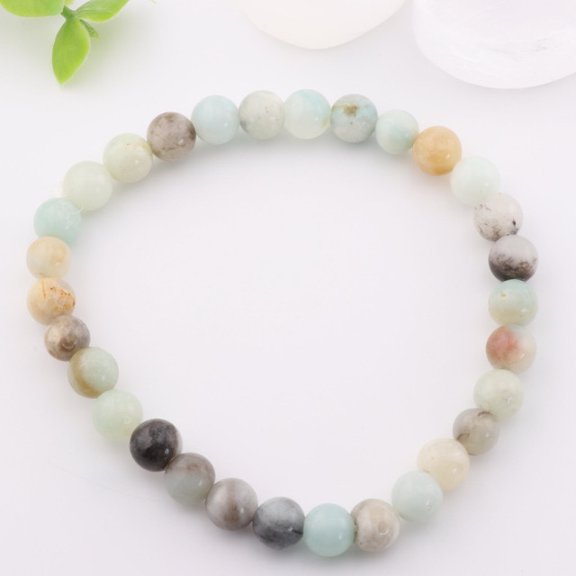 Natural Amazonite Bracelet - Metal Free, 6mm - Harmony & Balance Accessory | Stone Beads Bracelet | Focus on Heart Chakra | Stunning Gem Patterns Tones | Embrace Serenity and Balance: Discov