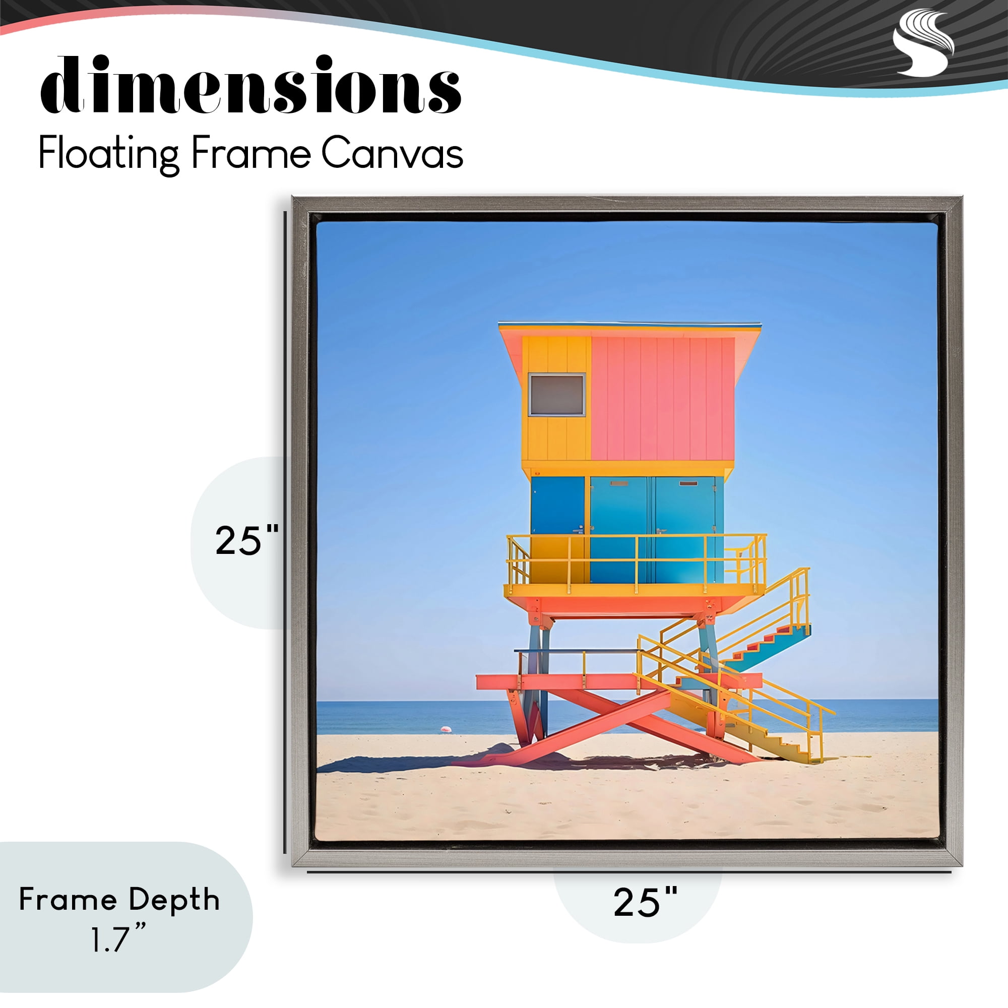Stupell Industries Deco Lifeguard Tower on Beach Gray Framed Floater Canvas Wall Art, design by Creative Studio