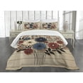 thumbnail image 3 of Ambesonne Rustic Quilted Bedspread Set 3 Pcs, Modern and Simple Bouquet, King Size, Night Blue Ruby and Champagne, 3 of 5