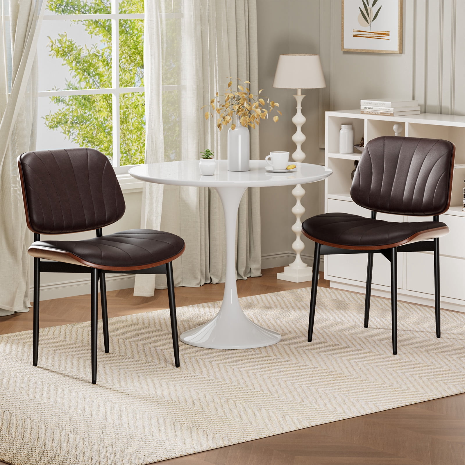 LainTene Modern Dining Room Chairs Set of 2, Faux Leather and Bentwood Design with Metal Legs, Ideal for Kitchen or Dining Space