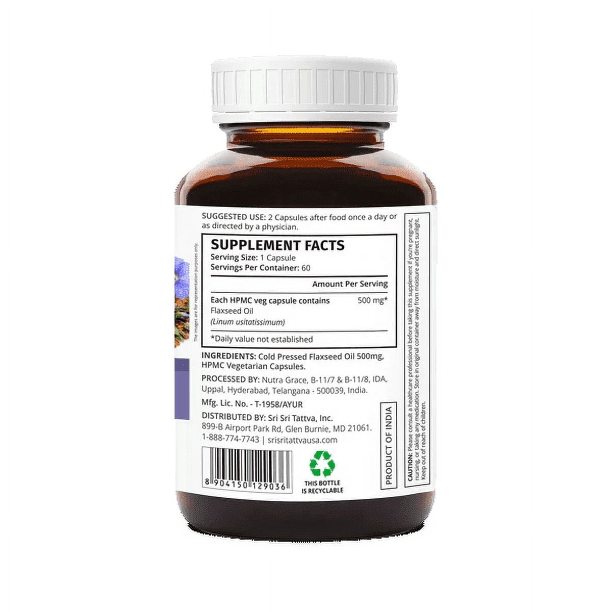 Sri Sri Tattva Omega 3 6 9 Flaxseed Oil Capsules Vegetarian Supplement, 60 Count