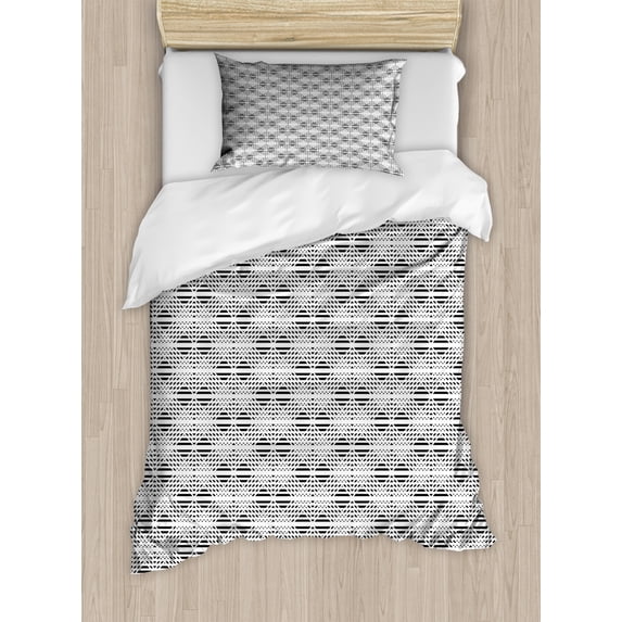 Trellis Duvet Cover Set Twin Size, Striped Abstract Chevron Contemporary Illustration Art Repetition, Decorative 2 Piece Bedding Set with 1 Pillow Sham, Charcoal Grey and White, by Ambesonne