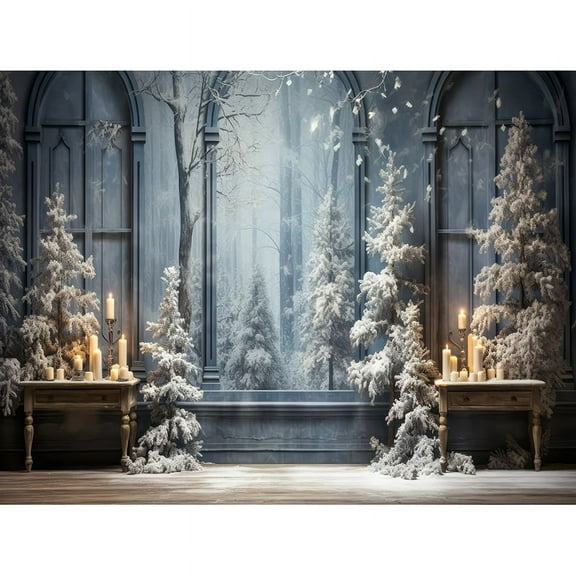 Christmas Tree With Gift Boxes Photography Backdrops Winter Snow Decorations Wooden Door Fireplace Room Background Props