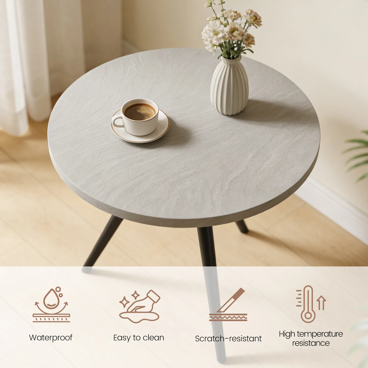 34.8" Round Dining Table Set for 4,5 Piece Mid-Century Modern Dining Set with 4 Upholstered Dining Chairs,Leisure Coffee Table for Kitchen Dining Room, Save Space