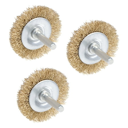 

Wire Wheel Brush with Shank Bench Copper Plated Crimped Steel 2-Inch Wheel 0.012-inch Wire Dia 3pcs