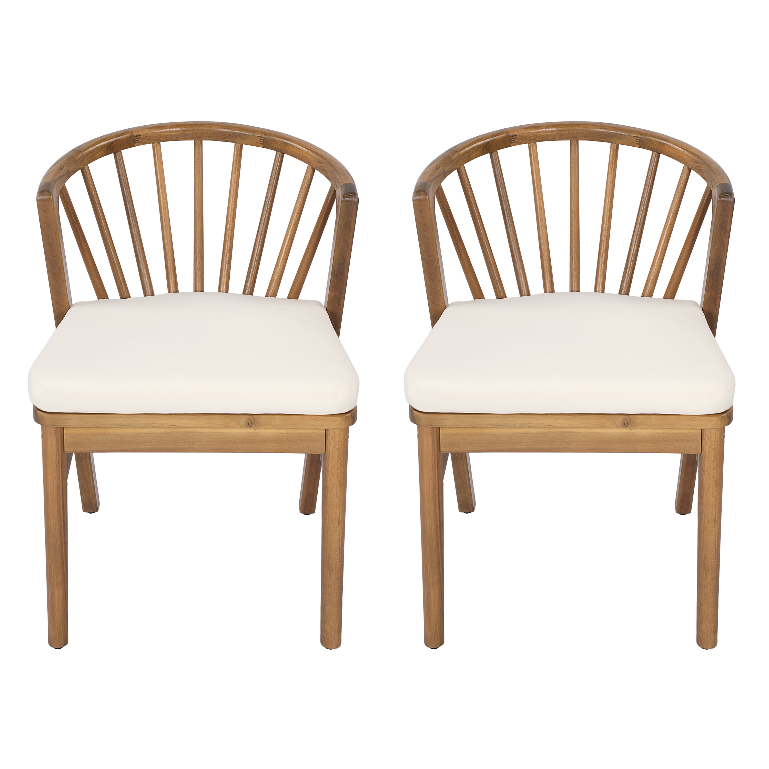 Dining Chairs Set of 2, Outdoor Acacia Wood Chairs with Cream Washable Cushion for Backyard, Teak