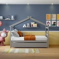 thumbnail image 3 of Harper & Bright Designs Full Size Wooden House Bed with Trundle, Wood Montessori Daybed Frame with Roof, Gray, 3 of 11