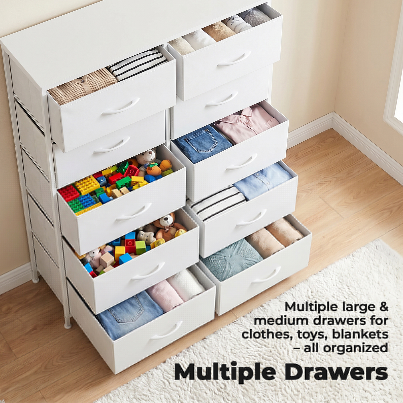 Alvantor Tall Dresser Fabric Storage Tower ,Wooden Top for Kid Room, Closet, Entryway, Nursery