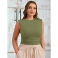 thumbnail image 4 of SHOWMALL Women's Plus Cami Top Sleeveless Ruched Casual Knit Ribbed Layered Basic Tank Top Army Green 4X Shirt Summer Tops Clothes, 4 of 8