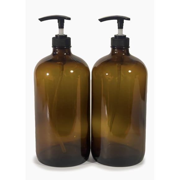 Botellas de vidrio Vivaplex de 32 ml, color ámbar, con bombas de loción negras, x2