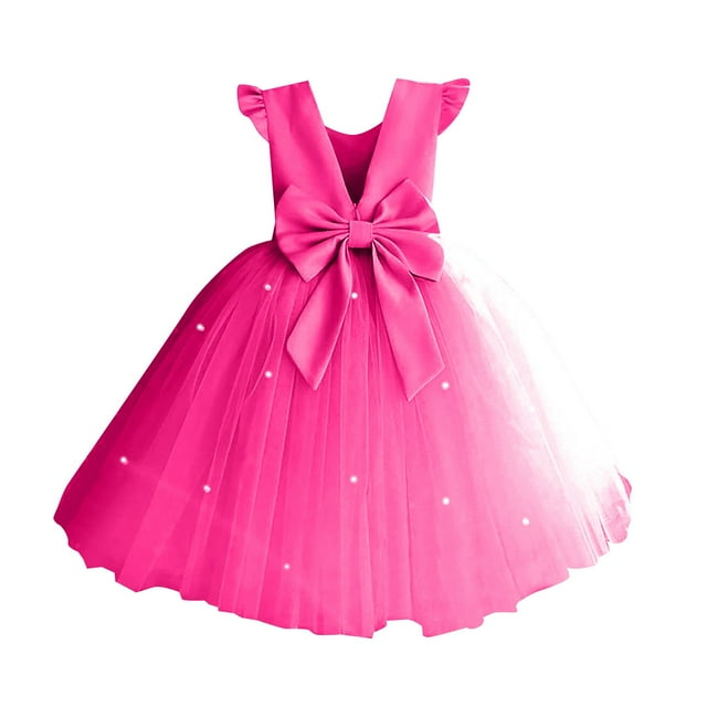 2DXuixsh Robes pour Filles Extensibles Ligne A Évasée Robe de Fête Robe de Fille Fleur Robes de Performance Piano pour Adolescentes Petite Fille Robe Rose Vif Taille 120