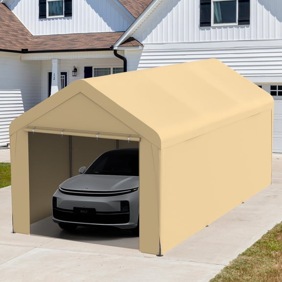 Outdoor Carport 10' x 20' Portable Garage Car Shelter Shade with Removable Sidewalls & Doors, Carport Canopy with Powder-Coated Steel Frame for Outdoor Party, Birthday