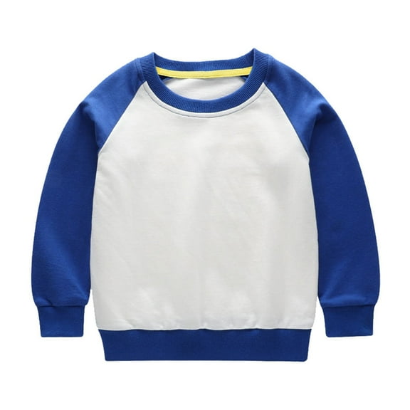 Eltusu Little Boys Casual Sweatshirts, Cotton Long Sleeve Crewneck Pullover Fall Tops Blue Size 6 T